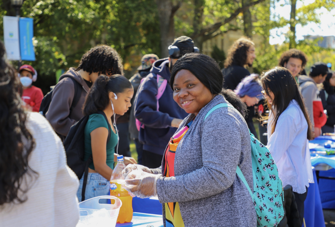 A World Mental Health Day participant pauses during an activity to smile